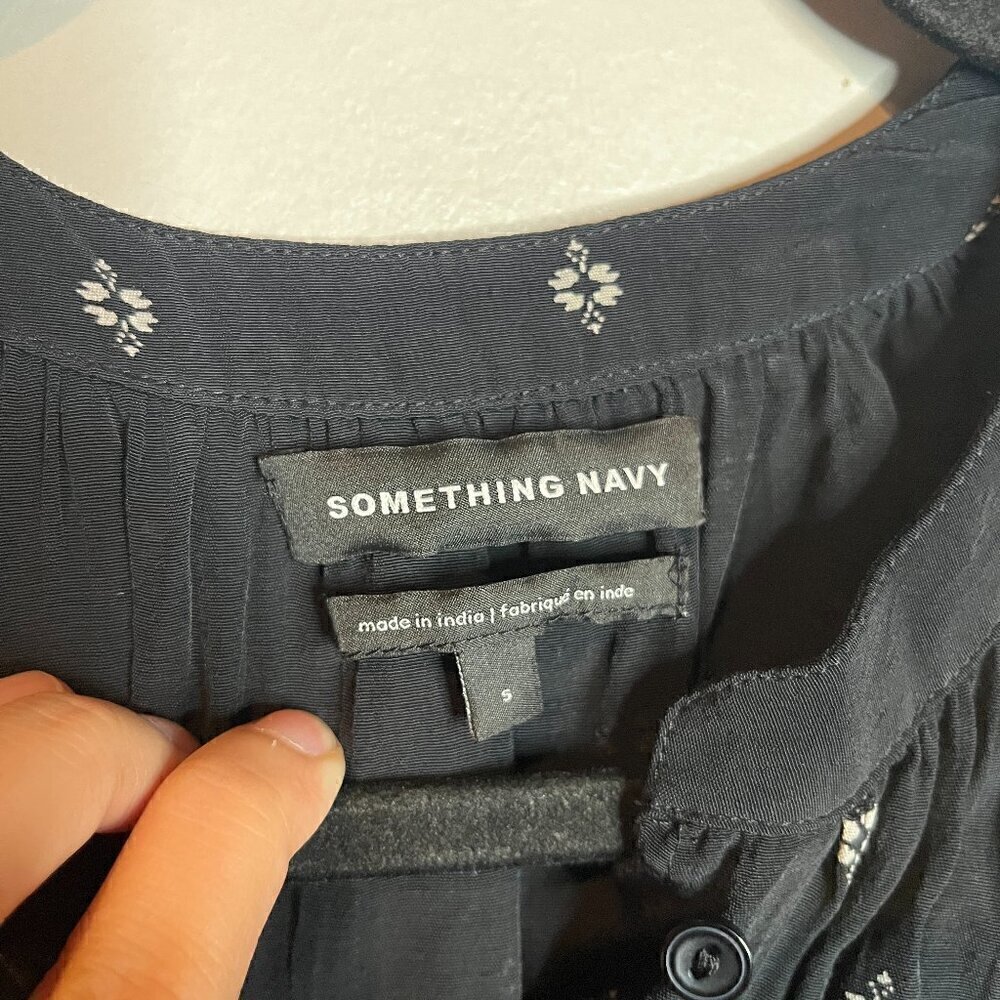 Something Navy Button Down Patterned Blouse - image 3